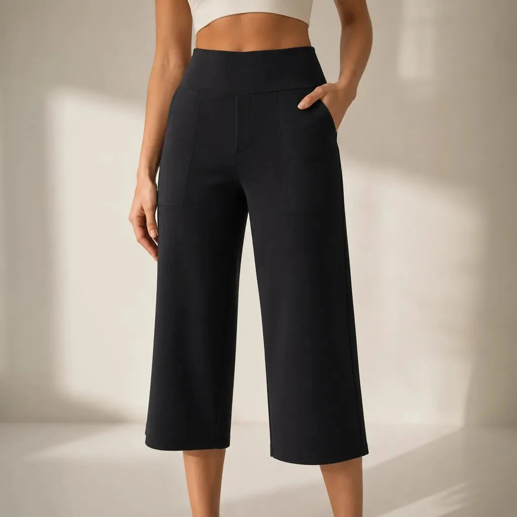 Velessa – High Waisted Wide Leg Cropped Pants with Pockets
