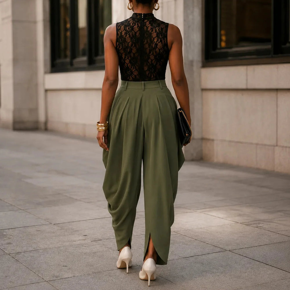 Velora – High Waist Pleated Tapered Wide Leg Trousers for Women