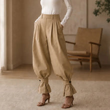 Marlow – Pleated Lantern Wide-Leg Trousers with Bow Cuffs