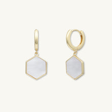Hexagon Mother Of Pearl Huggie Earrings