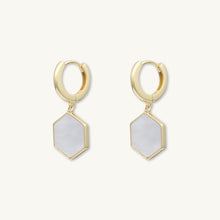 Hexagon Mother Of Pearl Huggie Earrings