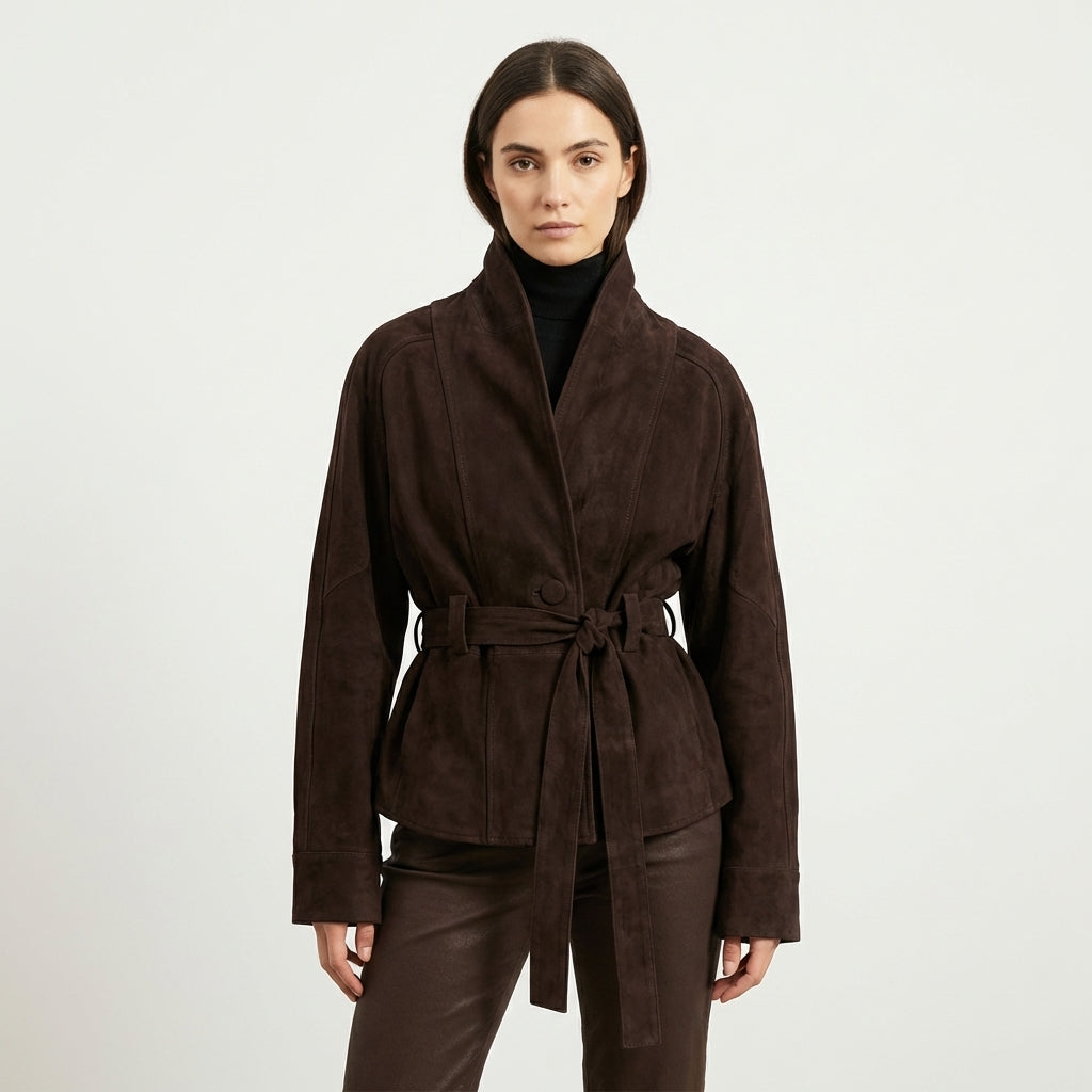 Bianca Moreau | Luxe Belted Suede Jacket For Women