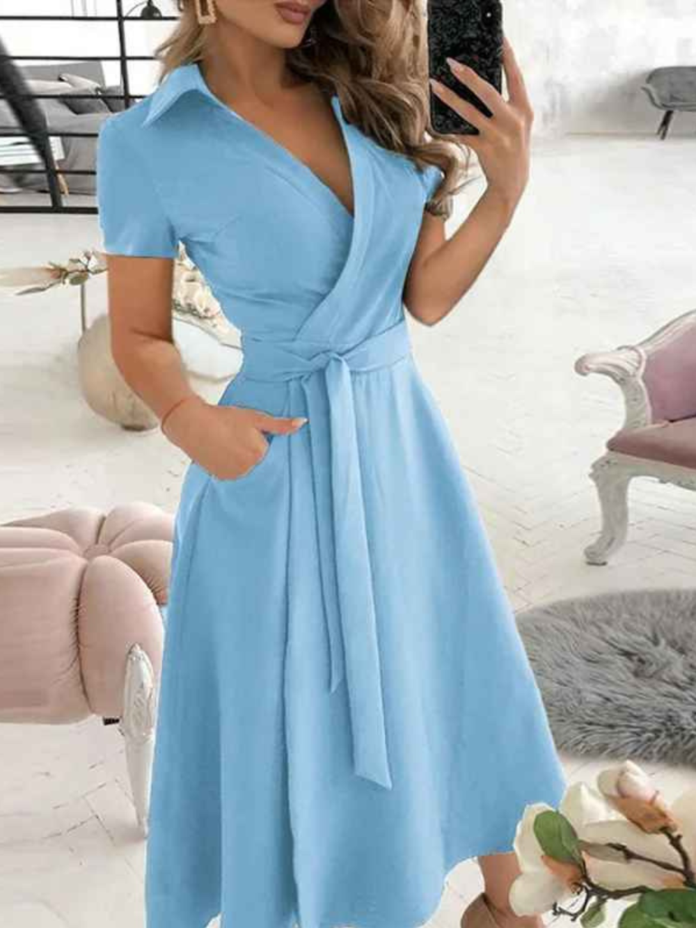 Lucia Robe Femme – Dress with Geometric Print with Waist Belt and Airy Cut for Every Moment