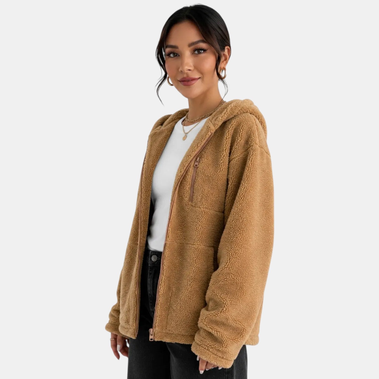 Women's Brown Padded Fleece Jacket
