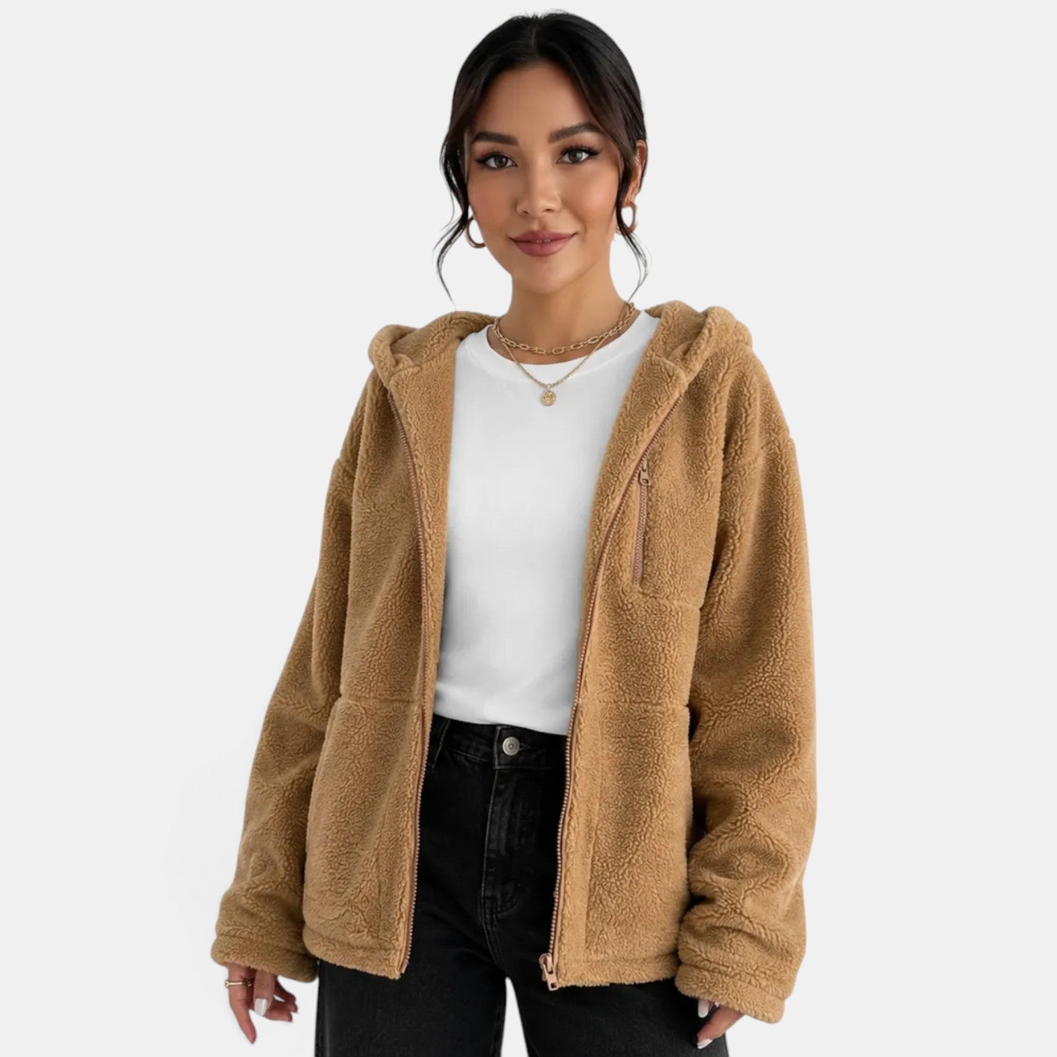 Women's Brown Padded Fleece Jacket