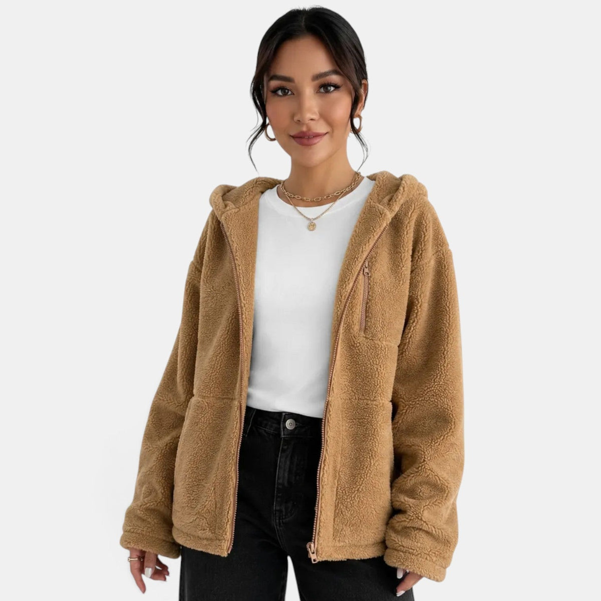 Women's Brown Padded Fleece Jacket