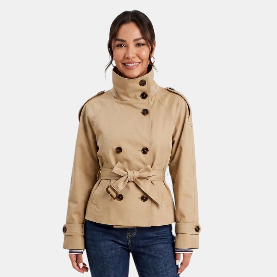 Women's Premium Short Trench Jacket – Elegant Trench with Adjustable Belt