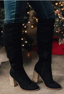 Zuri Suede High Boots Women – Elegant Thigh-High Boots with Block Heel & Comfortable Lining