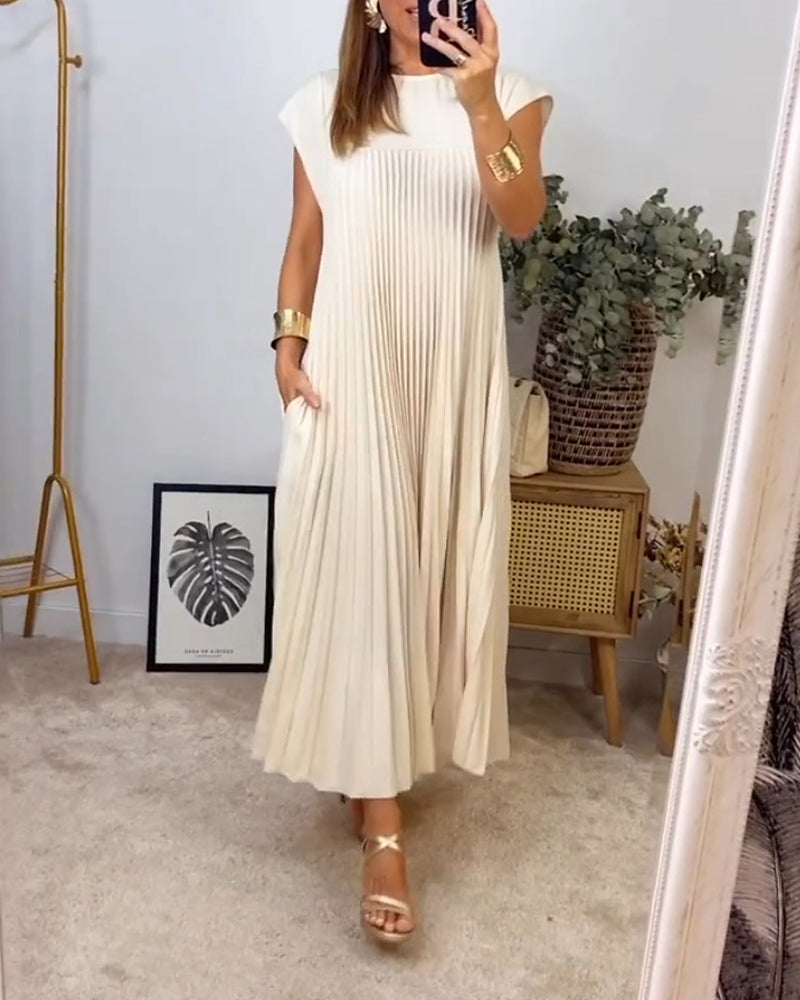 Mariana Robe Midi Femme – Elegant Sleeveless Pleated Dress for Daily & Special Occasions