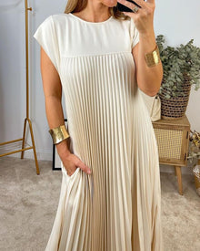 Mariana Robe Midi Femme – Elegant Sleeveless Pleated Dress for Daily & Special Occasions