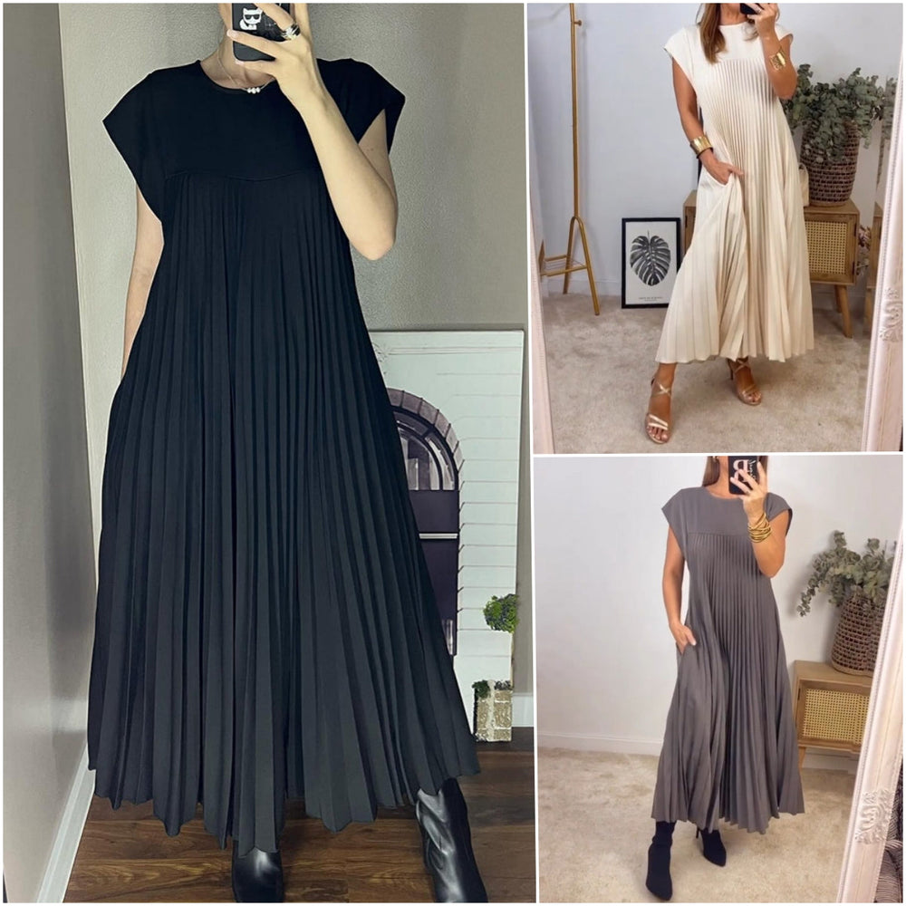 Mariana Robe Midi Femme – Elegant Sleeveless Pleated Dress for Daily & Special Occasions