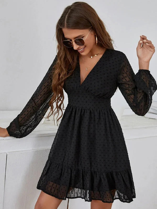 Christy Polka Dot Dress Woman – Light Fit & Flare Dress with Long Sleeves and Casual Pattern