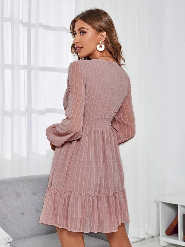 Christy Polka Dot Dress Woman – Light Fit & Flare Dress with Long Sleeves and Casual Pattern