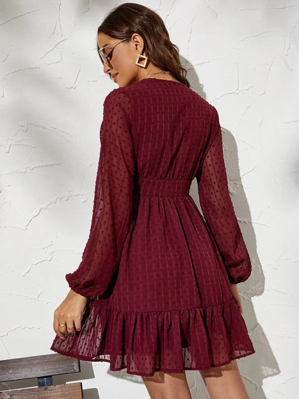 Christy Polka Dot Dress Woman – Light Fit & Flare Dress with Long Sleeves and Casual Pattern