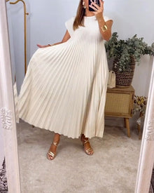 Mariana Robe Midi Femme – Elegant Sleeveless Pleated Dress for Daily & Special Occasions