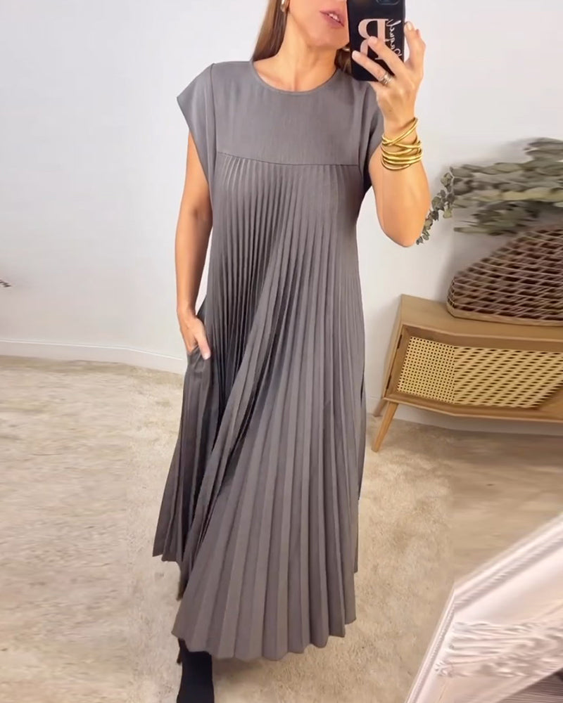 Mariana Robe Midi Femme – Elegant Sleeveless Pleated Dress for Daily & Special Occasions