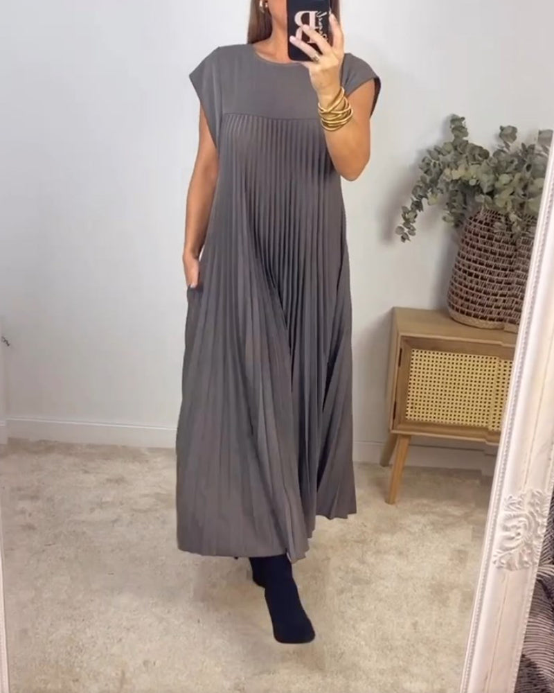 Mariana Robe Midi Femme – Elegant Sleeveless Pleated Dress for Daily & Special Occasions