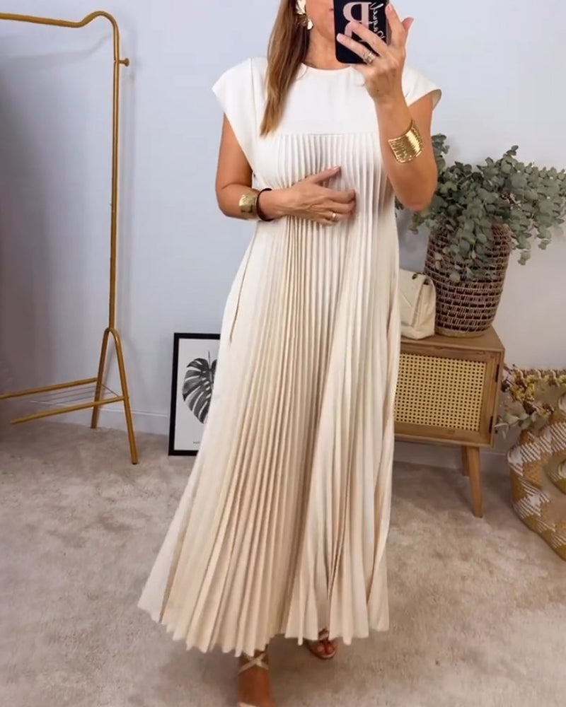 Mariana Robe Midi Femme – Elegant Sleeveless Pleated Dress for Daily & Special Occasions