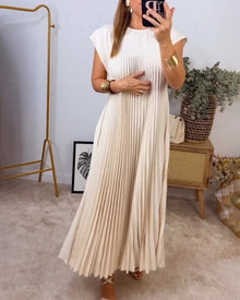 Mariana Robe Midi Femme – Elegant Sleeveless Pleated Dress for Daily & Special Occasions