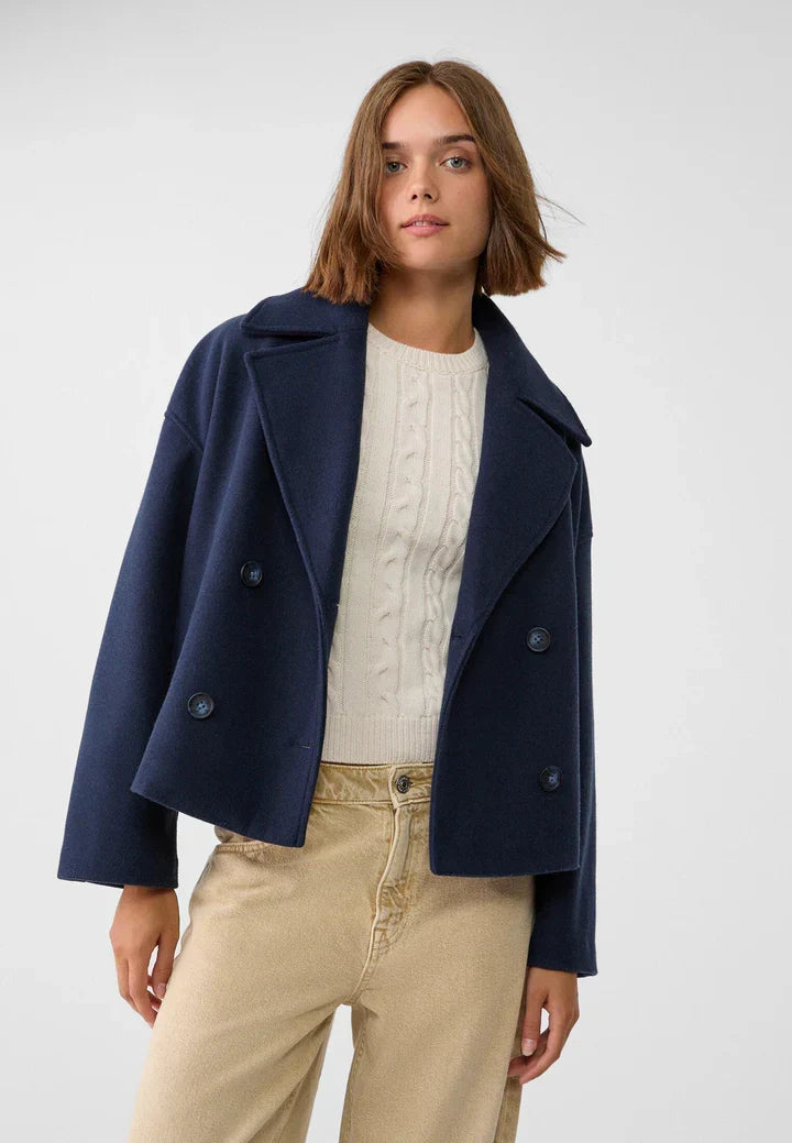 Lainey Women's Double-Breasted Jacket – Elegant Short Coat with Wide Collar & Soft and Warm Fabric