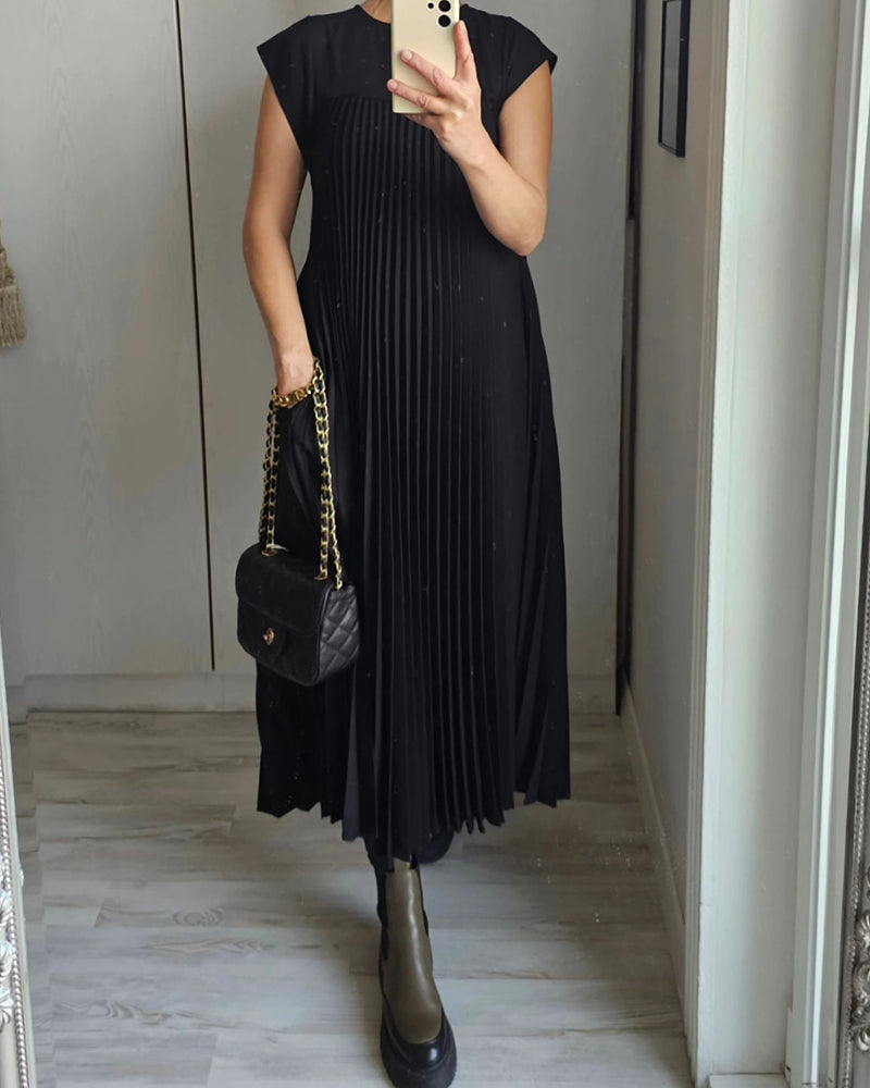 Mariana Robe Midi Femme – Elegant Sleeveless Pleated Dress for Daily & Special Occasions