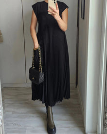 Mariana Robe Midi Femme – Elegant Sleeveless Pleated Dress for Daily & Special Occasions