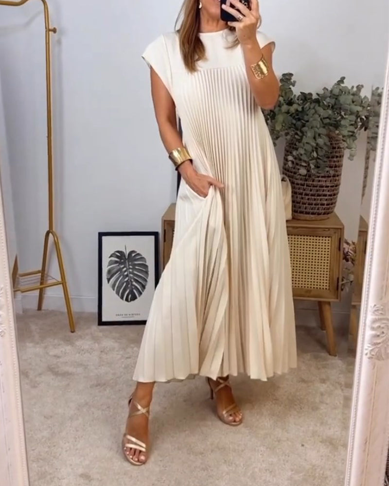 Mariana Robe Midi Femme – Elegant Sleeveless Pleated Dress for Daily & Special Occasions