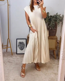 Mariana Robe Midi Femme – Elegant Sleeveless Pleated Dress for Daily & Special Occasions