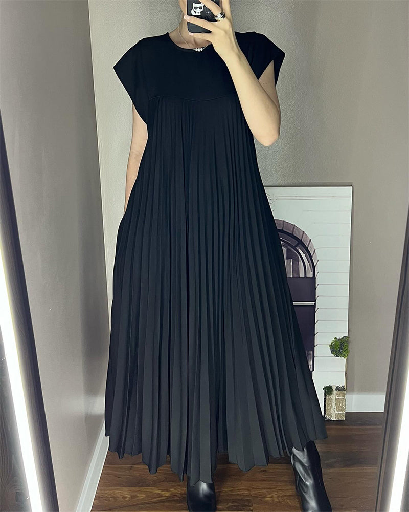 Mariana Robe Midi Femme – Elegant Sleeveless Pleated Dress for Daily & Special Occasions