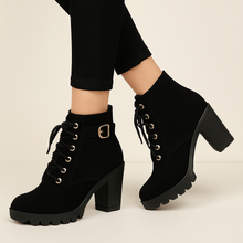 Lusha Women's Ankle Boots – Modern Martin Boots with Thick Heel and Metallic Details