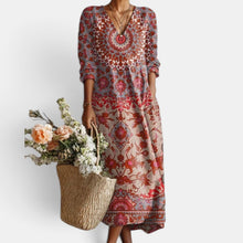 Women's Boho Floral Linen Midi Dress