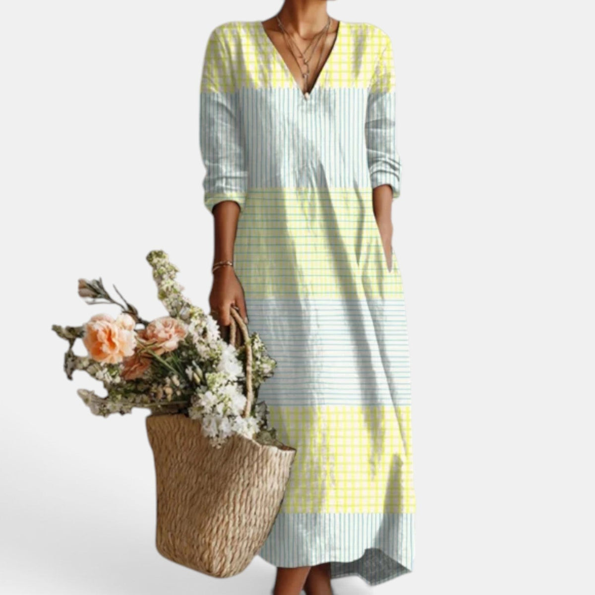 Women's Boho Floral Linen Midi Dress