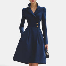Women's Elegant Tailored Collar Dress with Gold Buttons