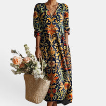 Women's Boho Floral Linen Midi Dress