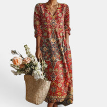 Women's Boho Floral Linen Midi Dress