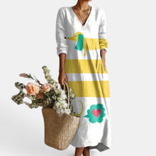 Women's Boho Floral Linen Midi Dress