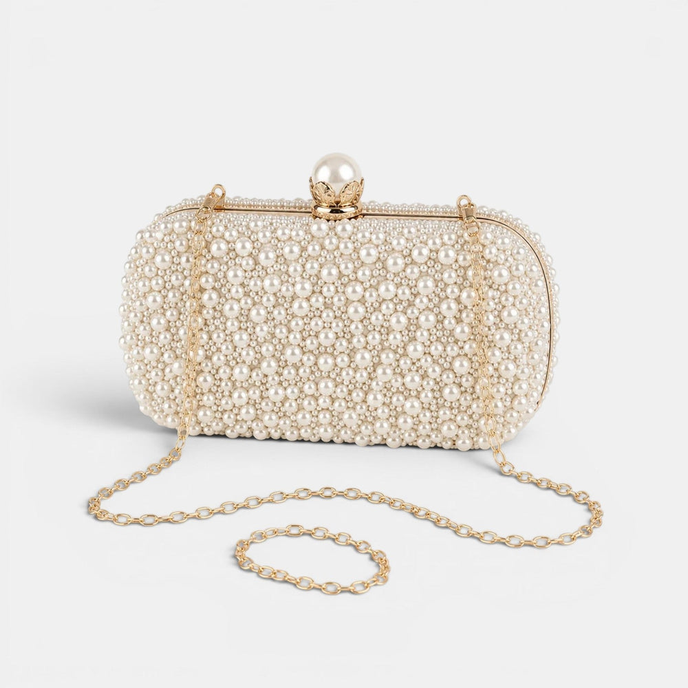 Elegant Women's Beige Pearl Clutch Bag