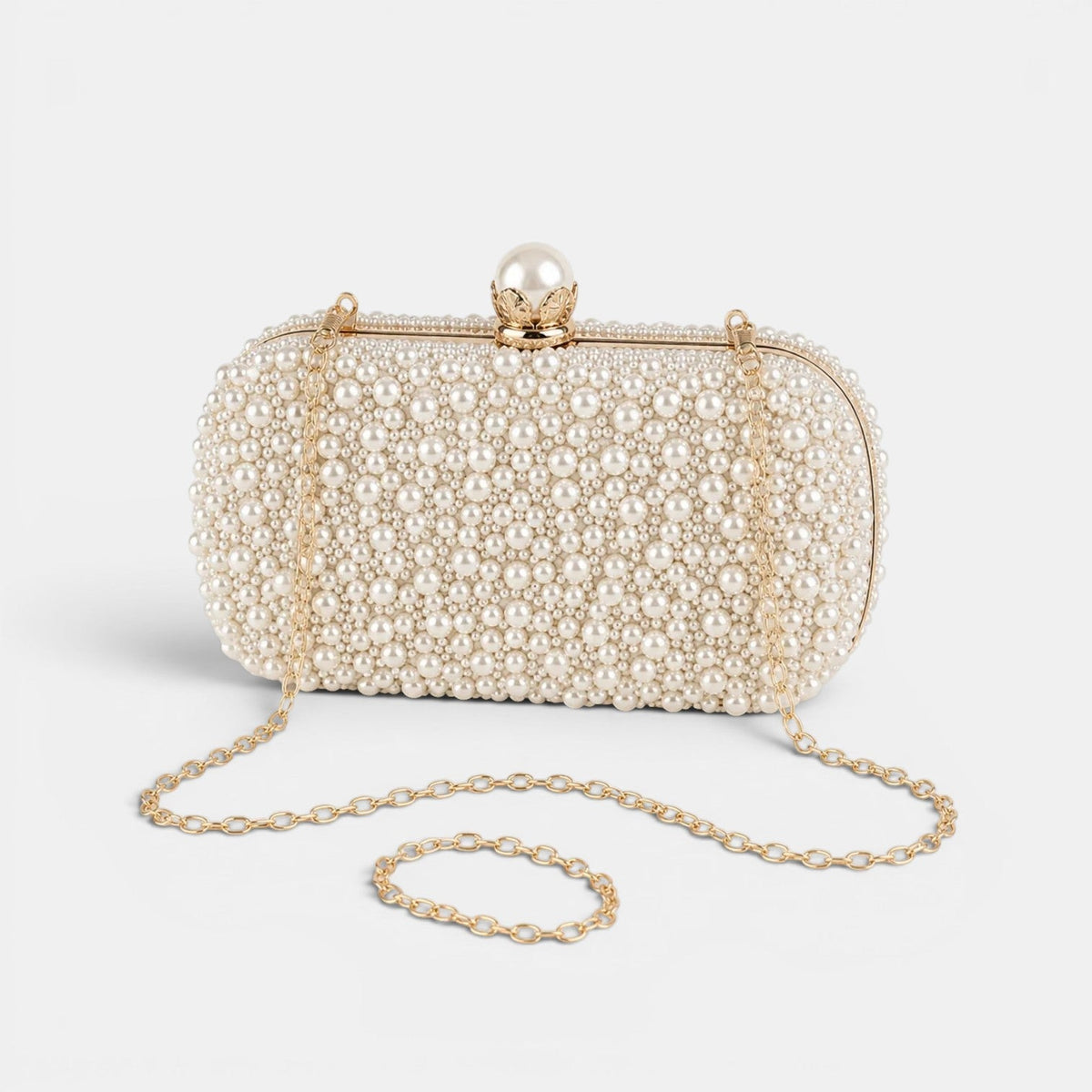 Elegant Women's Beige Pearl Clutch Bag