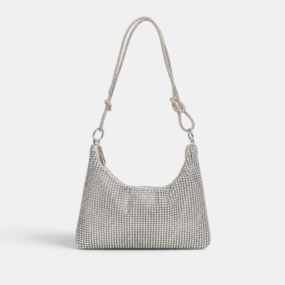 Silver Rhinestone Evening Bag with Chain