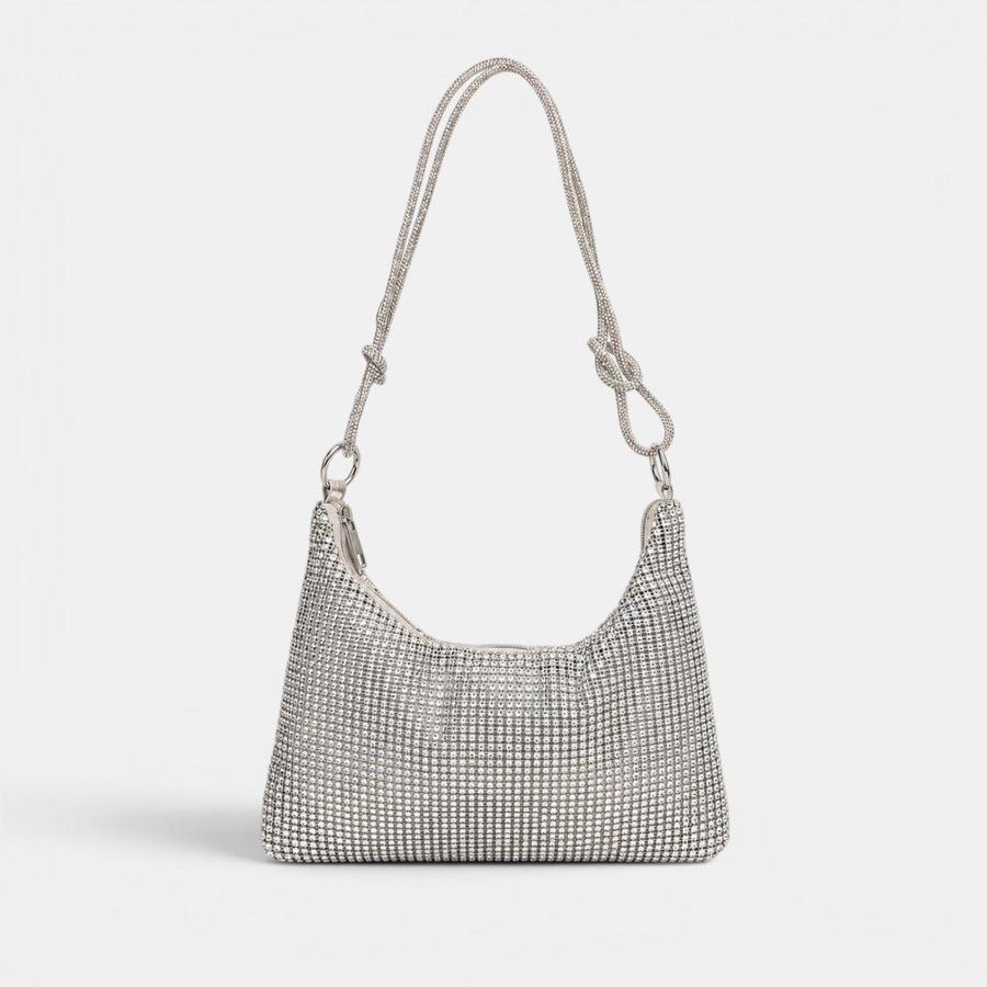 Silver Rhinestone Evening Bag with Chain