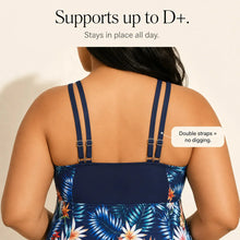 Solmara – Plus Size Printed Swimdress with Built-in Shorts, V-Neck Tie-Front