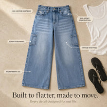 Marelle – Wide Leg Cargo Jeans for Women, Light Wash Straight Cut