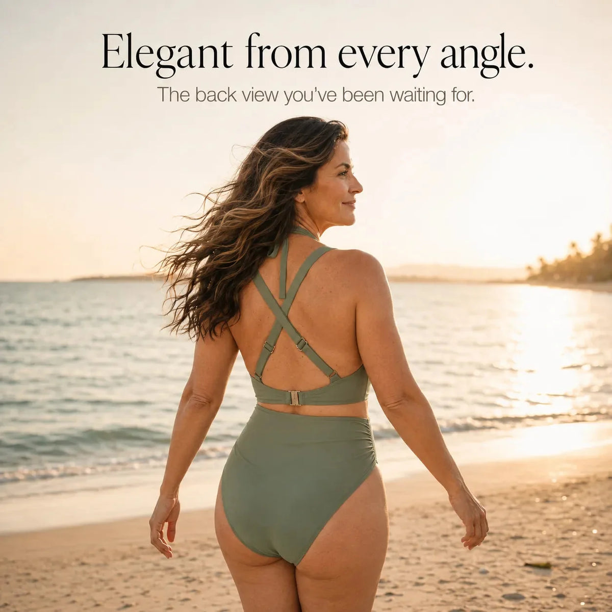 Sirella – Ruched Tummy Control Halter Swimsuit with Mesh V-Neck