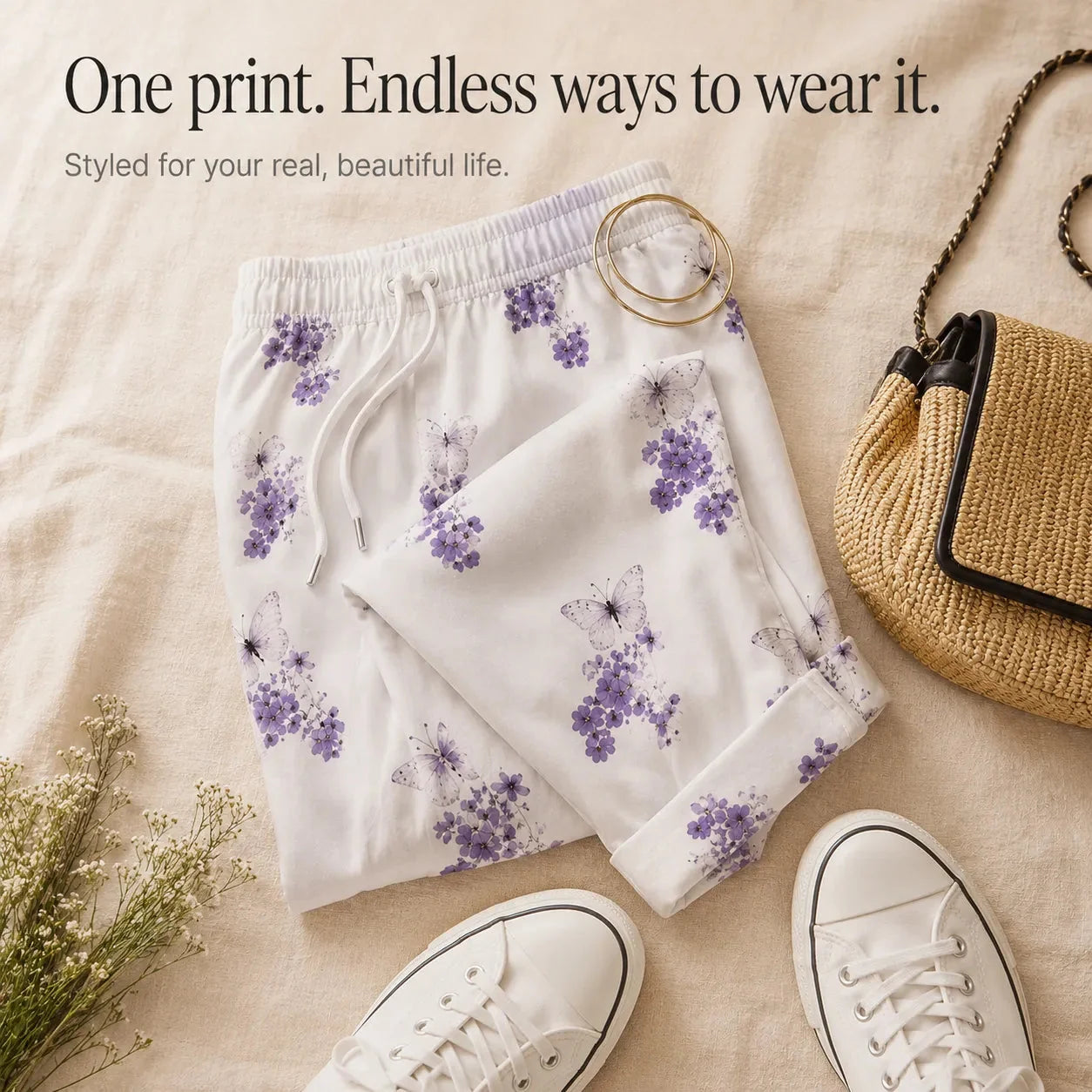 Solavia – Women's Cropped Drawstring Pants with Pockets, Printed Summer Style
