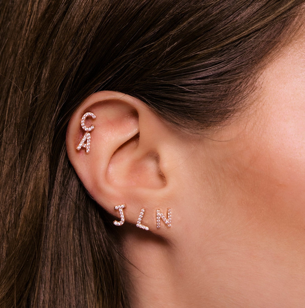 Initial Letter Sapphire Stud Earrings