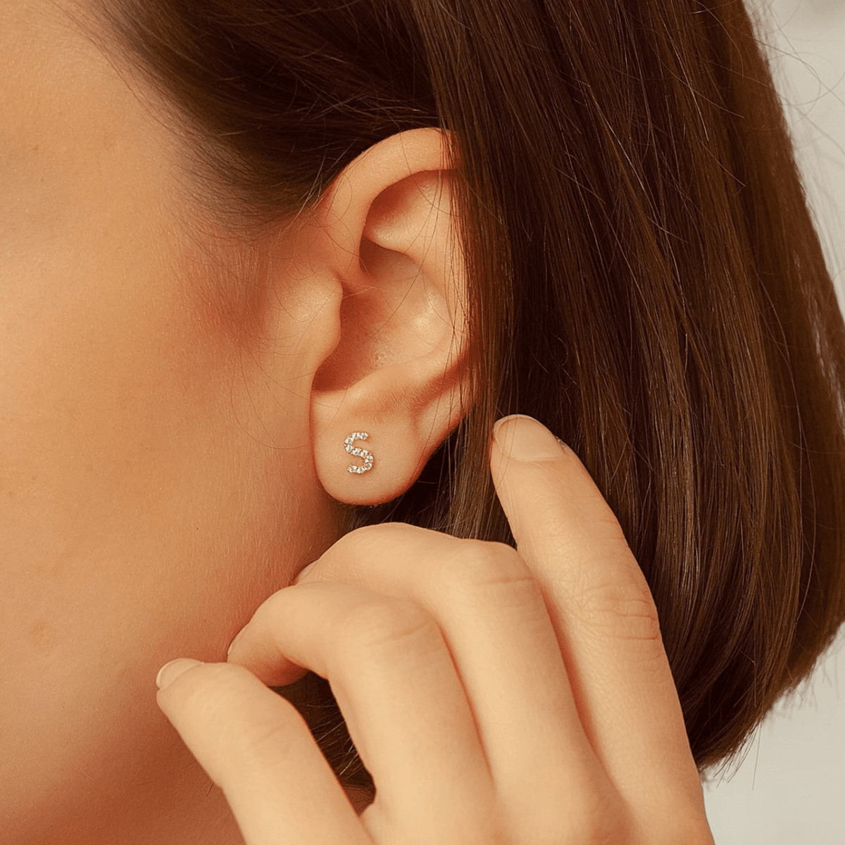 Initial Letter Sapphire Stud Earrings