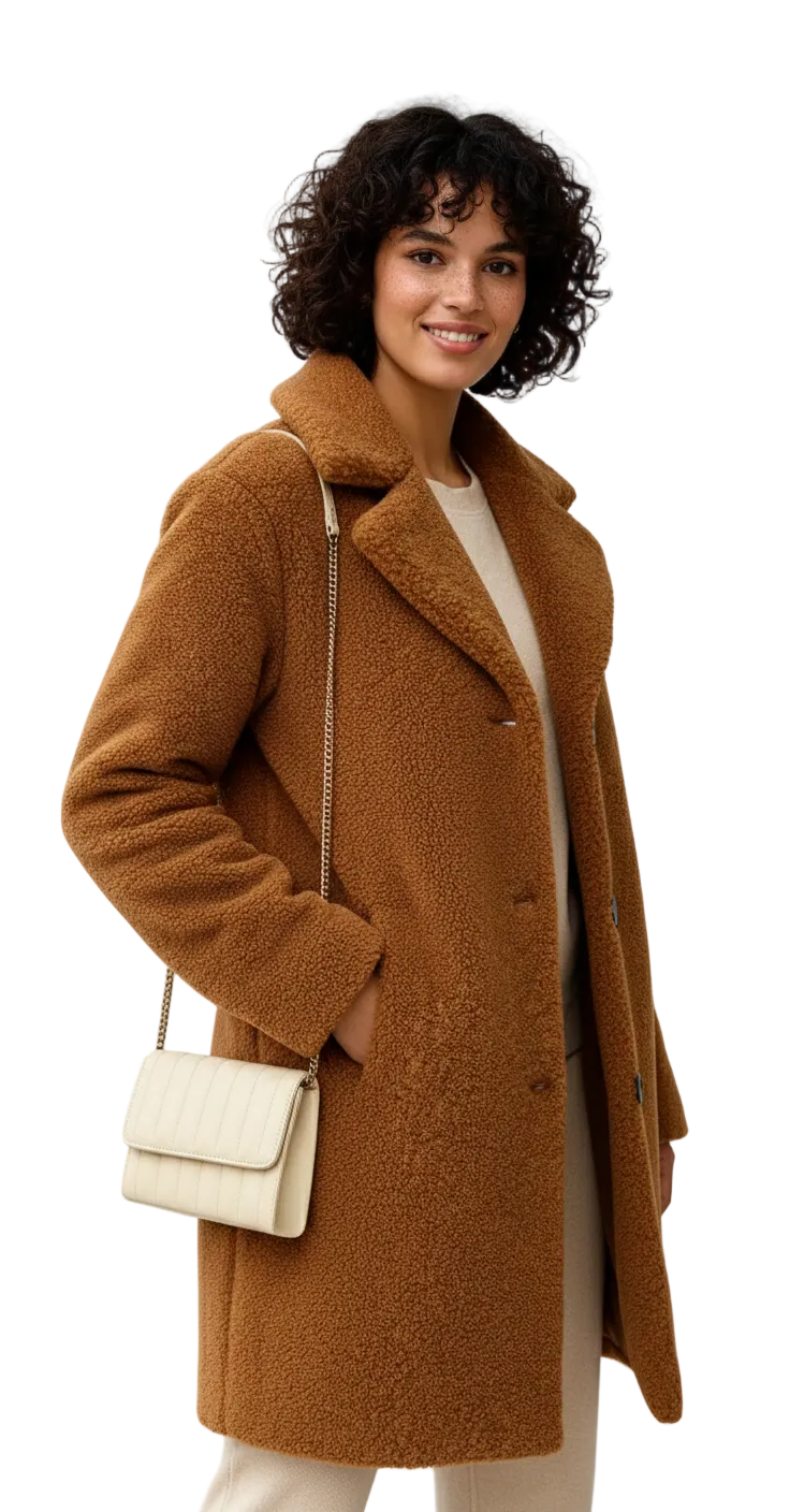 Mayleen Teddy Coat for Women – Soft and Warm Jacket with Lapel Collar and Button Closure