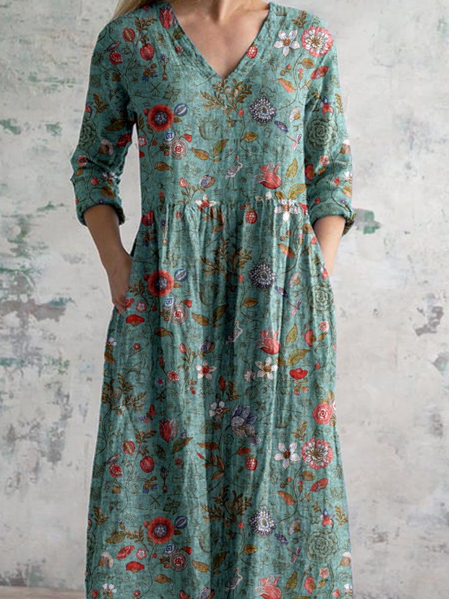 Summer Dress Women Calista – Floral Dress with V Neck & Flowing Cut for an Elegant Look