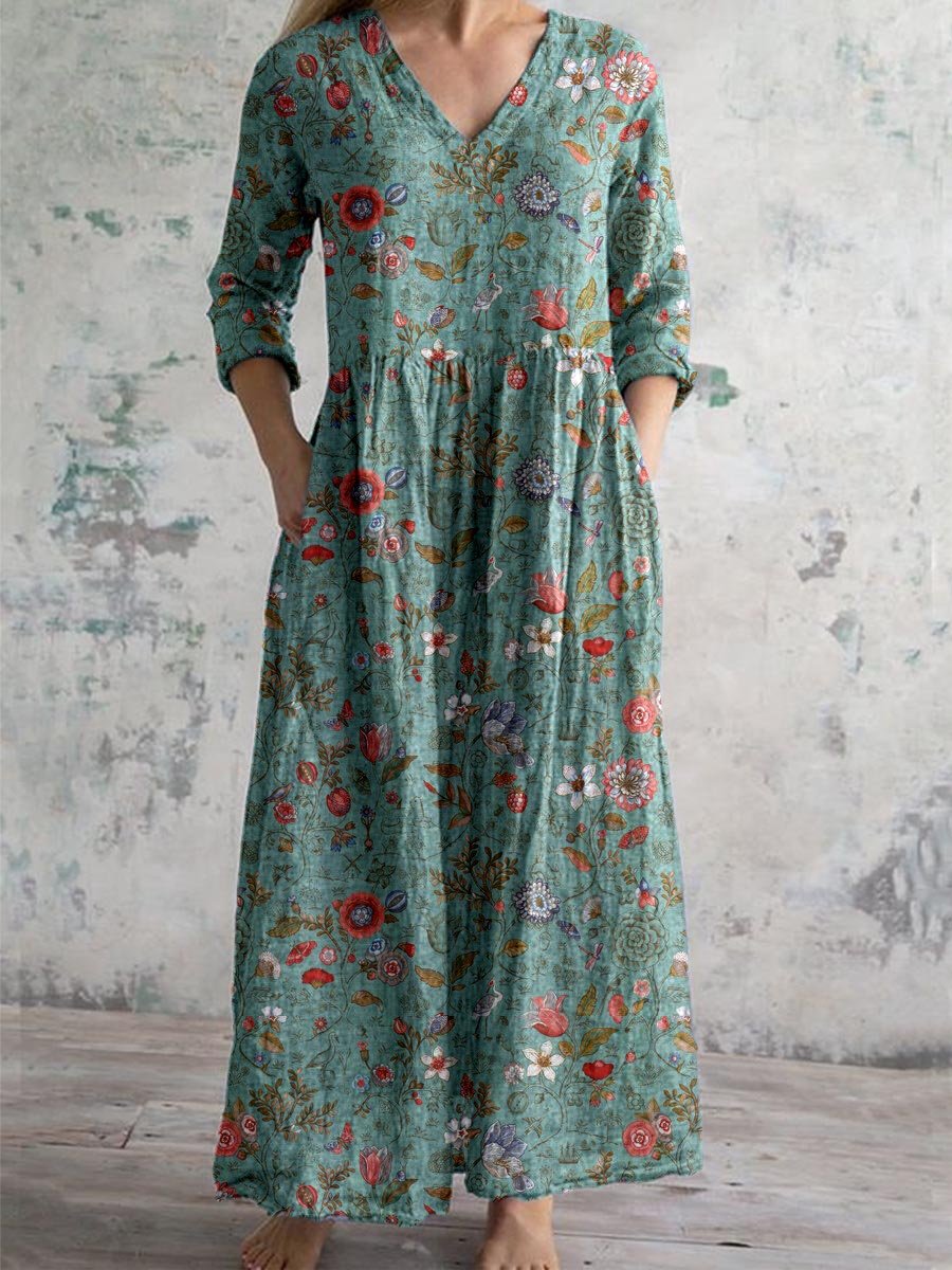 Summer Dress Women Calista – Floral Dress with V Neck & Flowing Cut for an Elegant Look