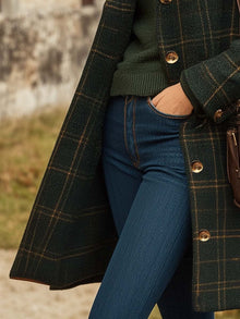 Peyton Women's Wool Coat – Long Elegant Plaid Coat with Fitted Cut & Light Warmth